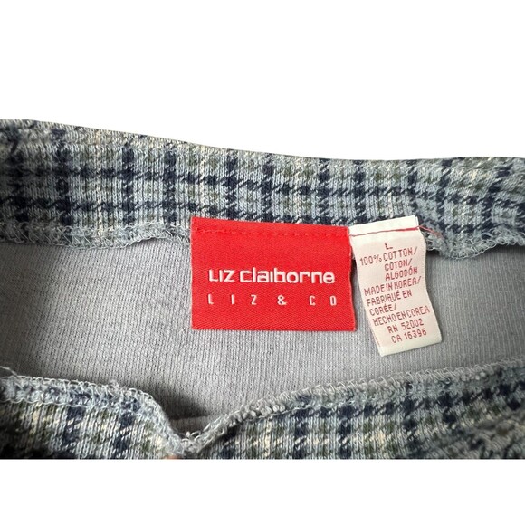 Vintage Liz & Co Drawstring Hem Knit Top with Pockets  Size L  Blue Houndstooth - Picture 8 of 11